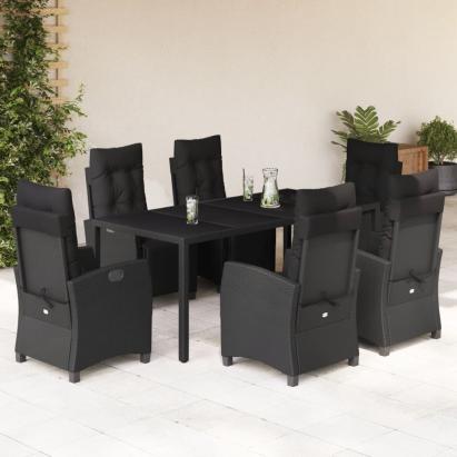Set mobilier de grădină cu perne, 7 piese, negru, poliratan GartenMobel Dekor