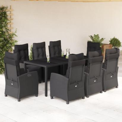 Set mobilier de grădină cu perne, 9 piese, negru, poliratan GartenMobel Dekor