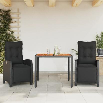 Set mobilier de grădină cu perne, 3 piese, negru, poliratan GartenMobel Dekor