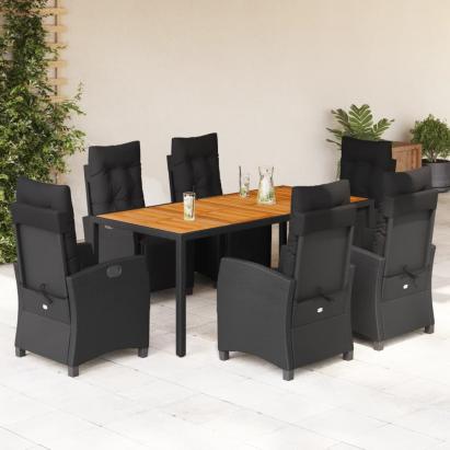 Set mobilier de grădină cu perne, 7 piese, negru, poliratan GartenMobel Dekor