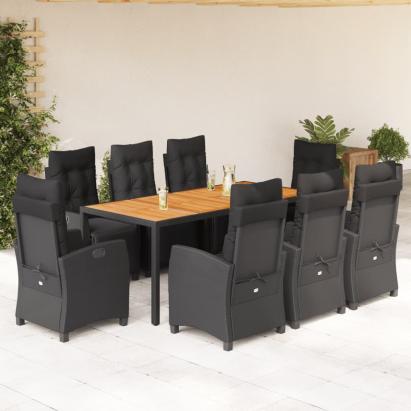 Set mobilier de grădină cu perne, 9 piese, negru, poliratan GartenMobel Dekor