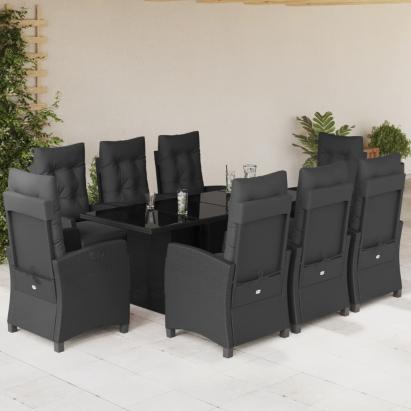 Set mobilier de grădină cu perne, 9 piese, negru, poliratan GartenMobel Dekor