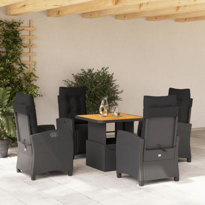 Set mobilier de grădină cu perne, 5 piese, negru, poliratan GartenMobel Dekor
