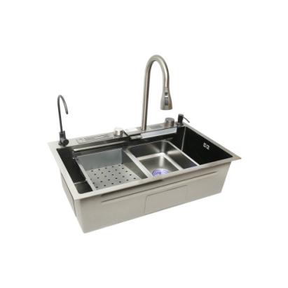 Chiuveta bucatarie multifunctionala cu doua baterii, otel inoxidabil, afisaj digital temperatura, functie cascada, dozator sapun, scurgator, tava, tocator si accesorii scurgere incluse, 75x46x23.5cm Cod: DISMT04 Automotive TrustedCars