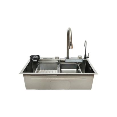 Chiuveta bucatarie multifunctionala cu doua baterii, otel inoxidabil, afisaj digital temperatura, doua cascade, spalator pahare, scurgator, tava, tocator si accesorii scurgere incluse, 75x46x23.5cm Cod: DISMT03 Automotive TrustedCars