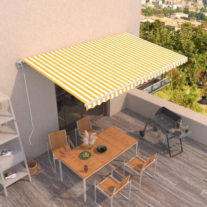 Copertină retractabilă automat, galben și alb, 500x300 cm GartenMobel Dekor