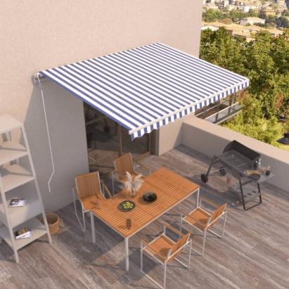 Copertină retractabilă automat, albastru și alb, 450x350 cm GartenMobel Dekor