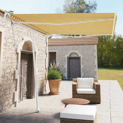 Copertină autonomă retractabilă automat galben&alb 300x250 cm GartenMobel Dekor