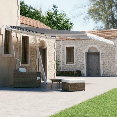 Copertină autonomă retractabilă automat albastru&alb 450x300 cm GartenMobel Dekor