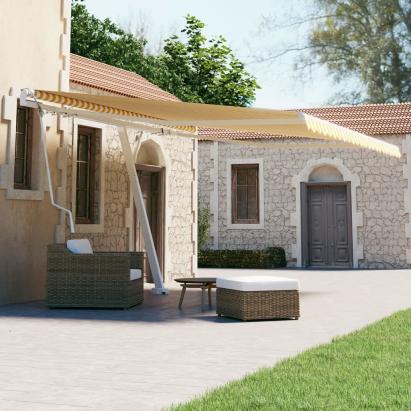 Copertină autonomă retractabilă automat galben&alb 450x300 cm GartenMobel Dekor
