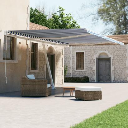 Copertină autonomă retractabilă automat albastru&alb 500x300 cm GartenMobel Dekor