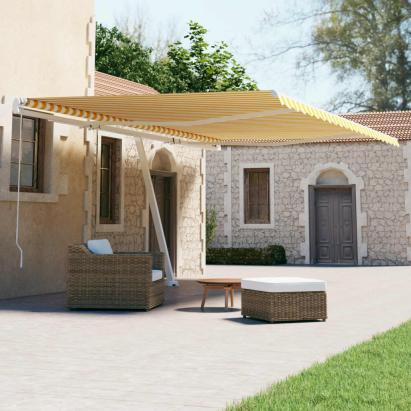 Copertină autonomă retractabilă automat galben&alb 500x300 cm GartenMobel Dekor