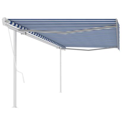 Copertină retractabilă automat, cu stâlpi, albastru&alb, 5x3 m GartenMobel Dekor
