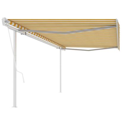 Copertină retractabilă automat, cu stâlpi, galben&alb, 5x3 m GartenMobel Dekor