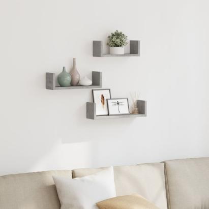 Raft de perete, 3 buc., gri beton, lemn prelucrat GartenMobel Dekor
