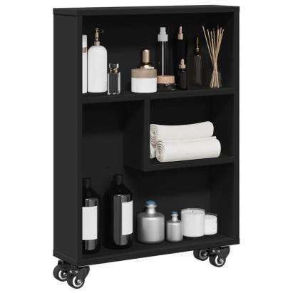 Cărucior depozitare îngust, negru, 48x13x68 cm, lemn prelucrat GartenMobel Dekor