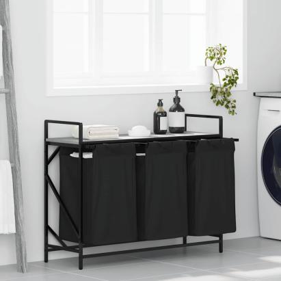 Coș de rufe 3 compartimente cu raft sonoma gri GartenMobel Dekor