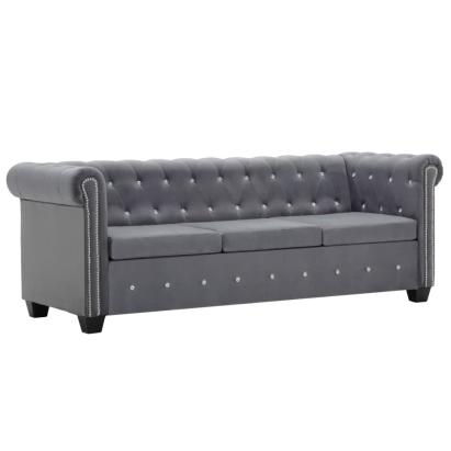 Canapea Chesterfield cu 3 locuri, catifea, 199x75x72 cm, gri GartenMobel Dekor