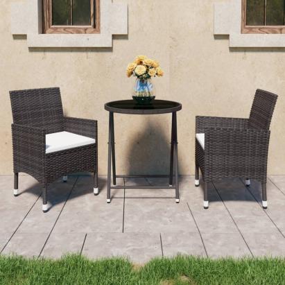 Set mobilier bistro, 3 piese, maro, poliratan/sticlă securizată GartenMobel Dekor