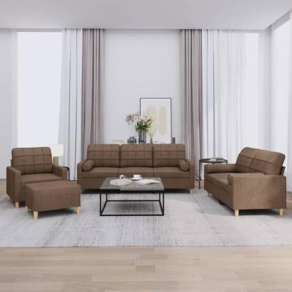 Set de canapele cu perne, 4 piese, maro, textil GartenMobel Dekor