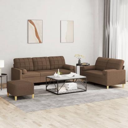 Set de canapele cu perne, 3 piese, maro, textil GartenMobel Dekor