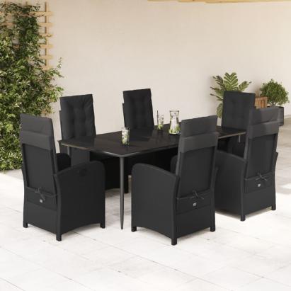 Set mobilier de grădină cu perne, 7 piese, negru, poliratan GartenMobel Dekor