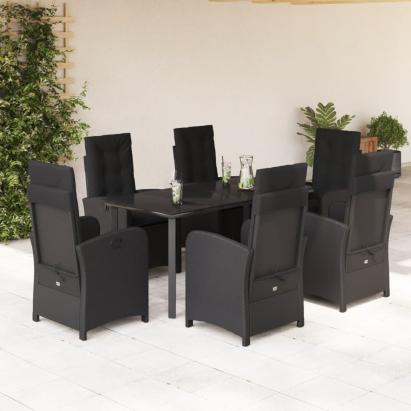 Set mobilier de grădină cu perne, 7 piese, negru, poliratan GartenMobel Dekor