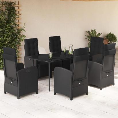 Set mobilier de grădină cu perne, 7 piese, negru, poliratan GartenMobel Dekor