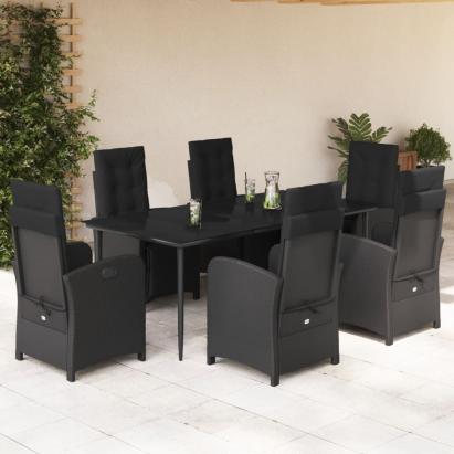 Set mobilier de grădină cu perne, 7 piese, negru, poliratan GartenMobel Dekor