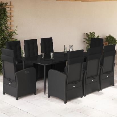 Set mobilier de grădină cu perne, 9 piese, negru, poliratan GartenMobel Dekor