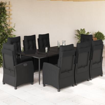 Set mobilier de grădină cu perne, 9 piese, negru, poliratan GartenMobel Dekor