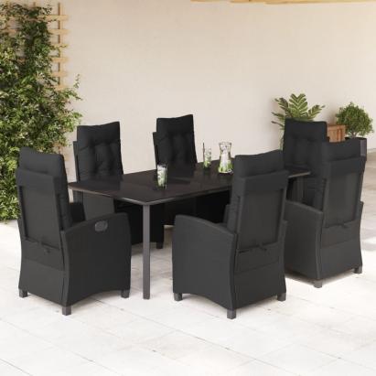 Set mobilier de grădină cu perne, 7 piese, negru, poliratan GartenMobel Dekor