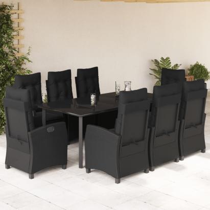 Set mobilier de grădină cu perne, 9 piese, negru, poliratan GartenMobel Dekor