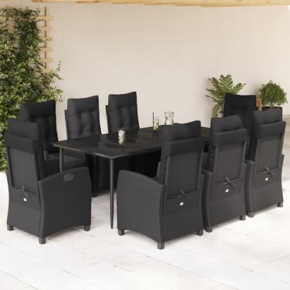 Set mobilier de grădină cu perne, 9 piese, negru, poliratan GartenMobel Dekor