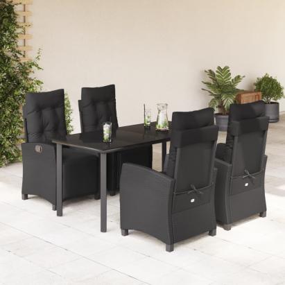 Set mobilier de grădină cu perne, 5 piese, negru, poliratan GartenMobel Dekor