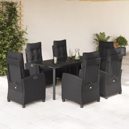Set mobilier de grădină cu perne, 7 piese, negru, poliratan GartenMobel Dekor