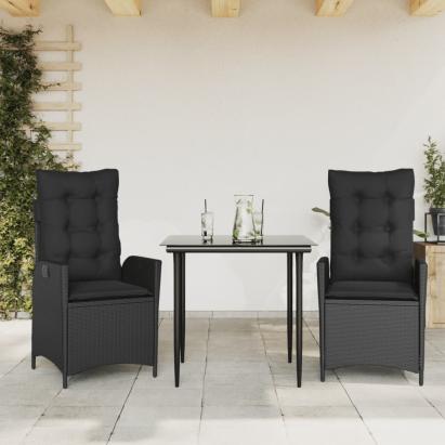 Set mobilier de grădină cu perne, 3 piese, negru, poliratan GartenMobel Dekor