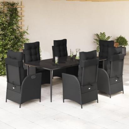 Set mobilier de grădină cu perne, 7 piese, negru, poliratan GartenMobel Dekor
