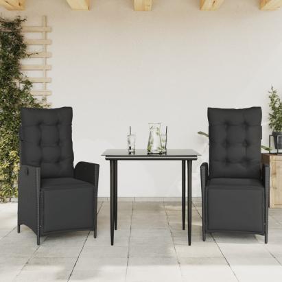 Set mobilier de grădină cu perne, 3 piese, negru, poliratan GartenMobel Dekor