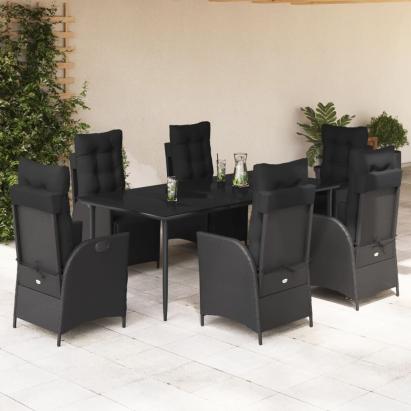 Set mobilier de grădină cu perne, 7 piese, negru, poliratan GartenMobel Dekor