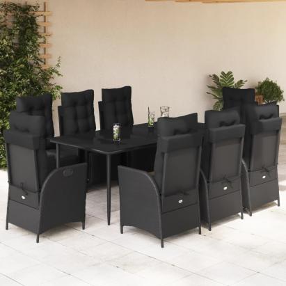 Set mobilier de grădină cu perne, 9 piese, negru, poliratan GartenMobel Dekor