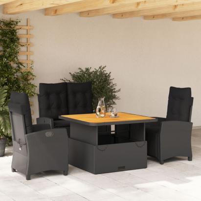 Set mobilier de grădină cu perne, 4 piese, negru, poliratan GartenMobel Dekor