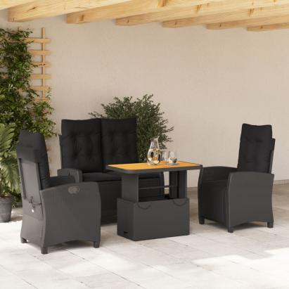 Set mobilier de grădină cu perne, 4 piese, negru, poliratan GartenMobel Dekor