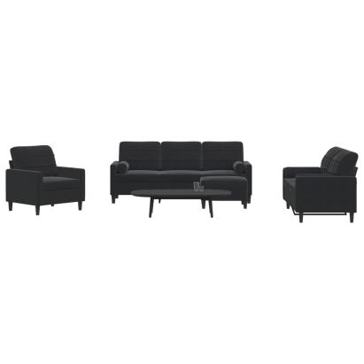 Set de canapele cu perne/rulouri, 4 piese, negru, catifea GartenMobel Dekor