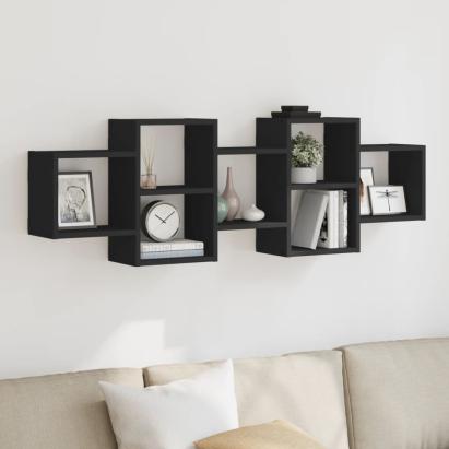 Raft de perete, negru, 129x18x42 cm, lemn prelucrat GartenMobel Dekor