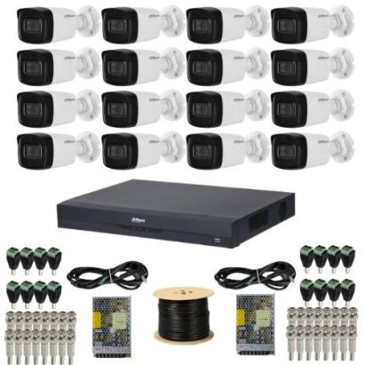 Sistem supraveghere Dahua 16 camere 4K 8MP IR 80m Microfon, DVR 16 canale 4K 8MP Audio WizSense, accesorii + Autocolant Rovision SafetyGuard Surveillance