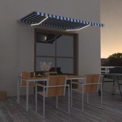 Copertină retractabilă manual cu LED albastru și alb 300x250 cm GartenMobel Dekor