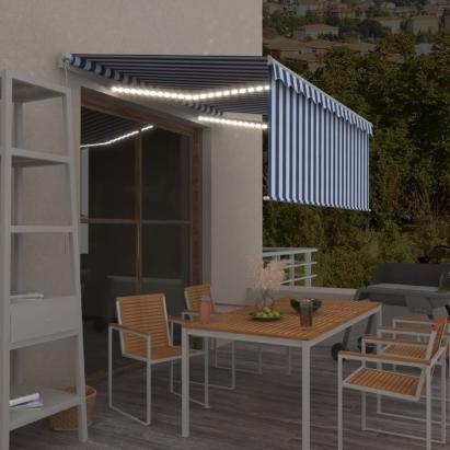 Copertină retractabilă manual cu stor&LED albastru&alb, 3x2,5 m   GartenMobel Dekor