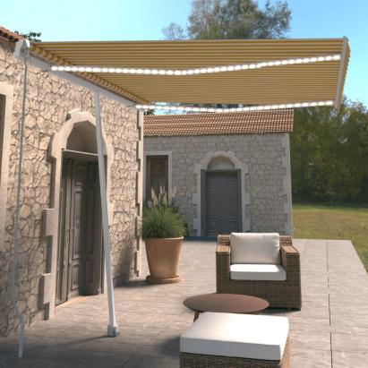 Copertină retractabilă manual cu LED, galben și alb, 300x250 cm GartenMobel Dekor