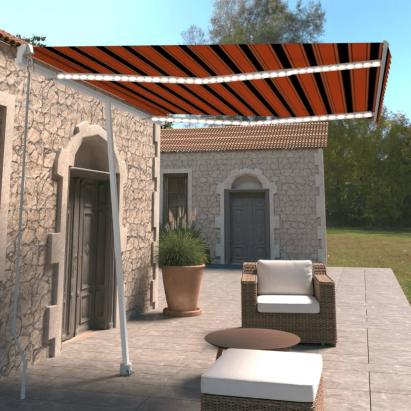 Copertină retractabilă manual cu LED portocaliu&maro 300x250 cm GartenMobel Dekor
